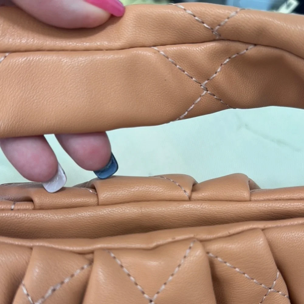Quilted Tan Shoulder Bag Vegan Leather Slouchy Handbag Pouch Purse